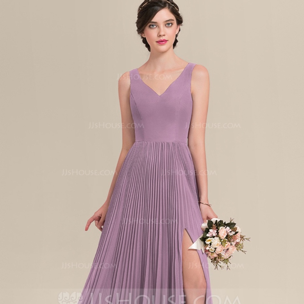 A-Line Vneck Floor-Length Chiffon Bridesmaid Dress